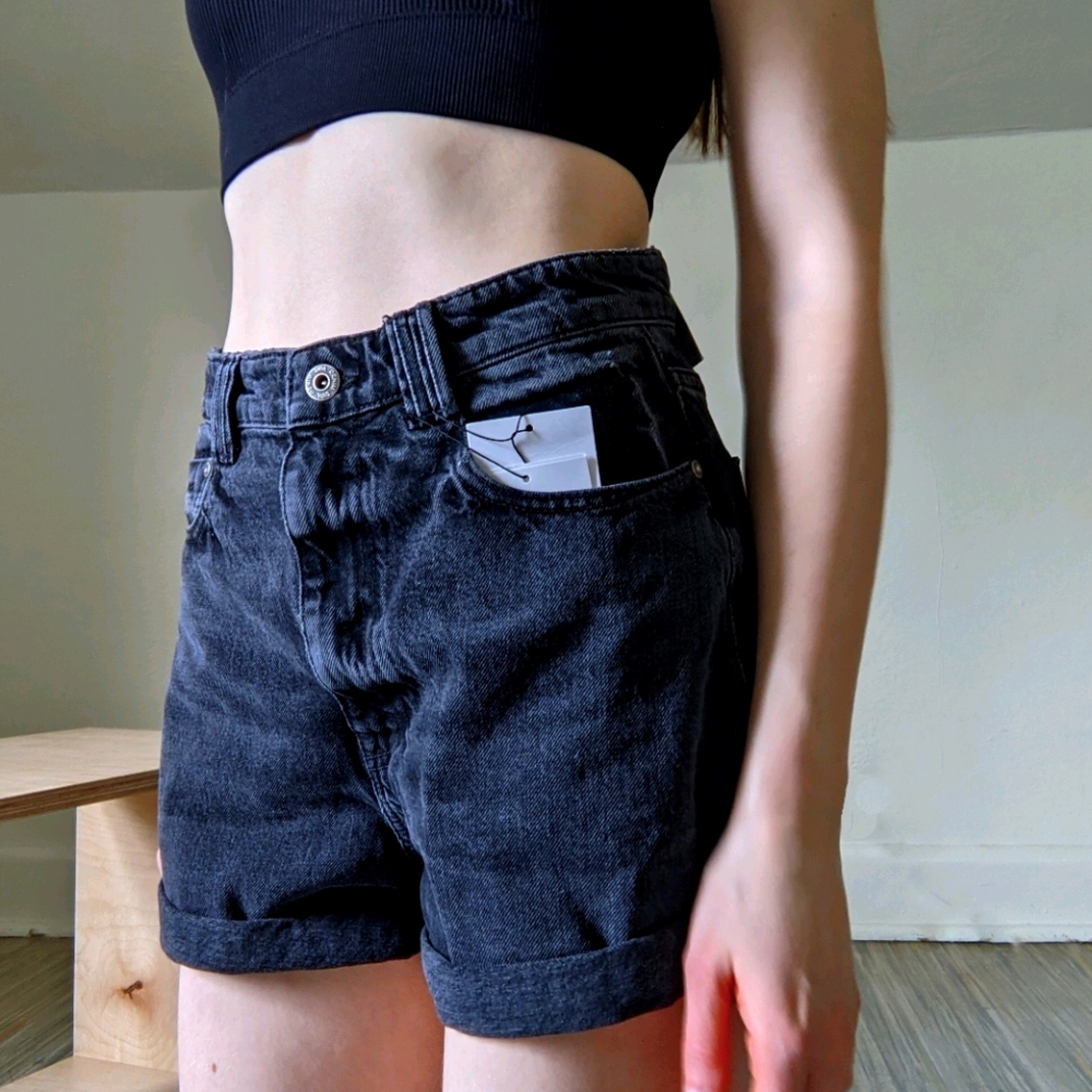 High Rise Black Denim Shorts